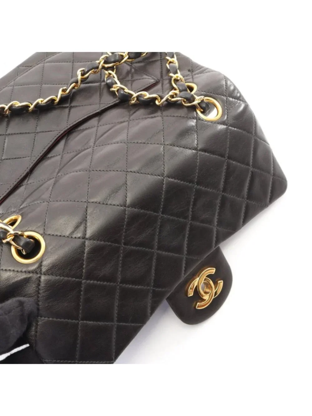 Chanel Shoulder Bag Quilted Double Flap Black Lambskin Chain